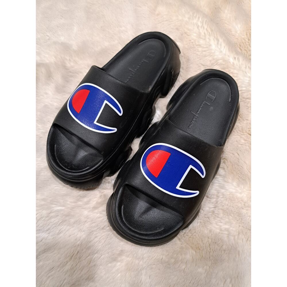 Champion Men's Comfort Slide Sandals with Logo Black Blue Red White Size 6